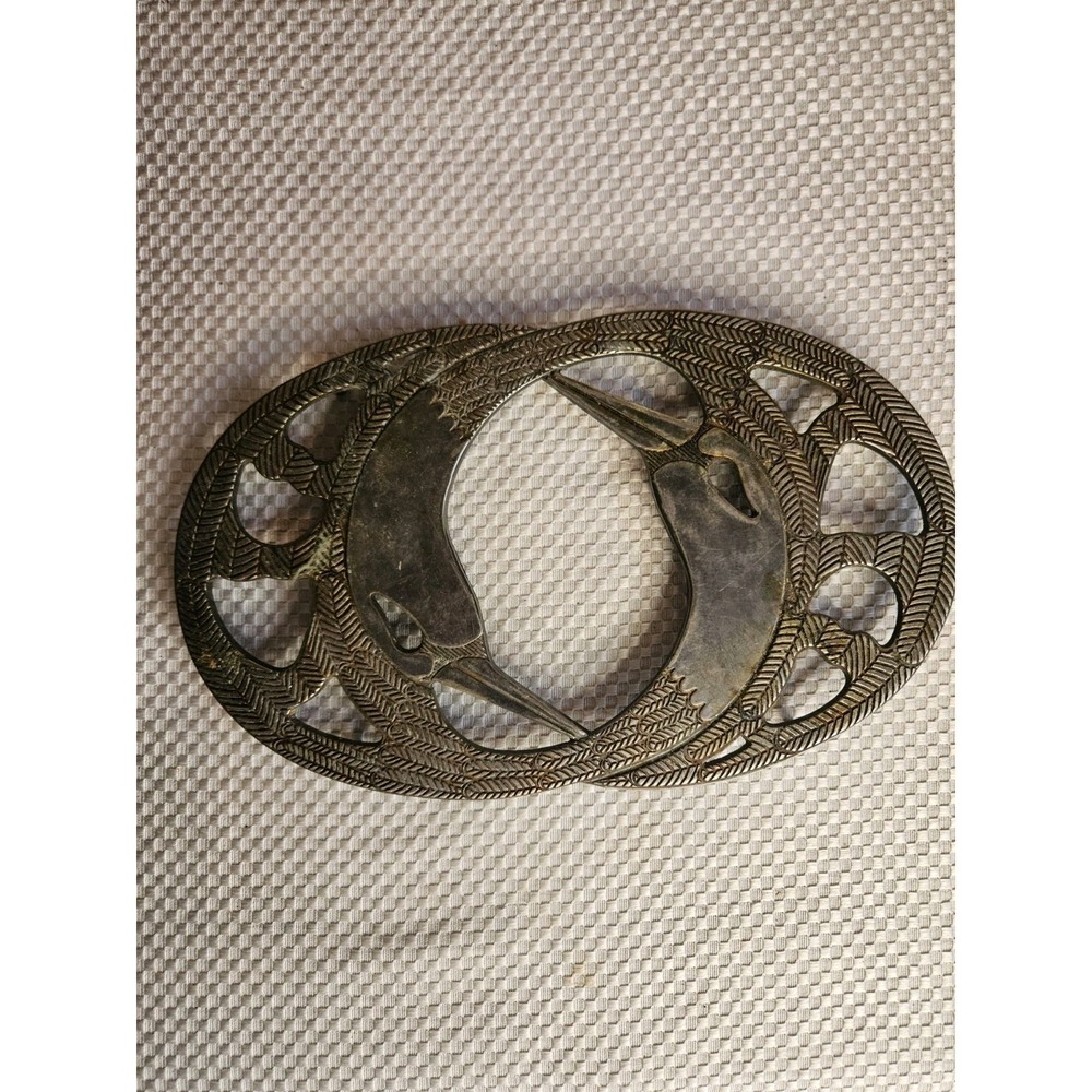 Vintage Art Deco Entwined Swans Metal Trivet - Silver Tone Openwork Hot Plate...
